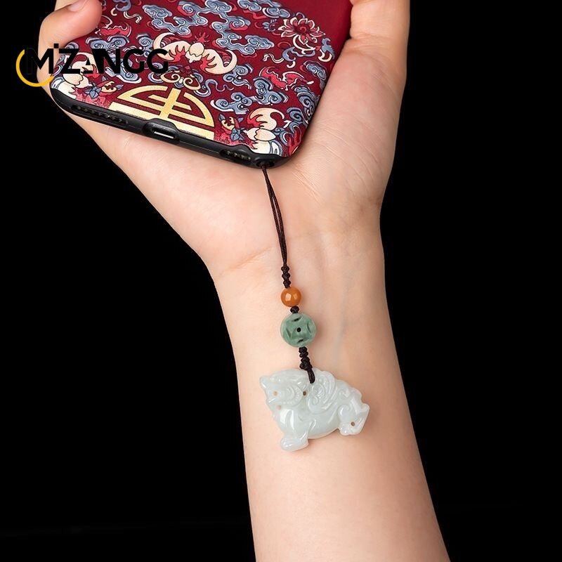 Colgantes de teléfono móvil de jadeíta Kirin Natural Original, llavero de moda de estilo chino, bolso colgante para mascarillas masculinas y femeninas