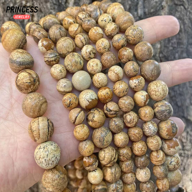 A++ Natural Picture Jasper 4 6 8 10 12mm Jade Beads for Jewelry Making Bracelet Necklace Needlework DIY Accessories