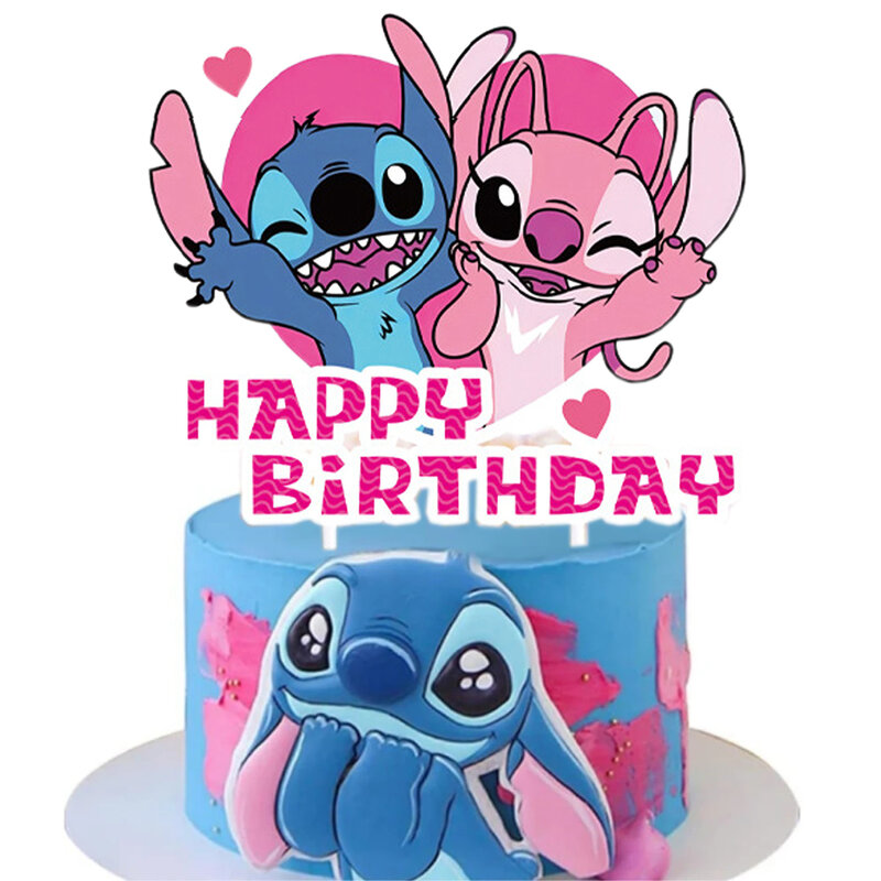 Adorno de pastel de Lilo & Stitch para niños, Decoración de Pastel de feliz cumpleaños, suministros de fiesta de cumpleaños para niños, suministros de fiesta de Baby Shower