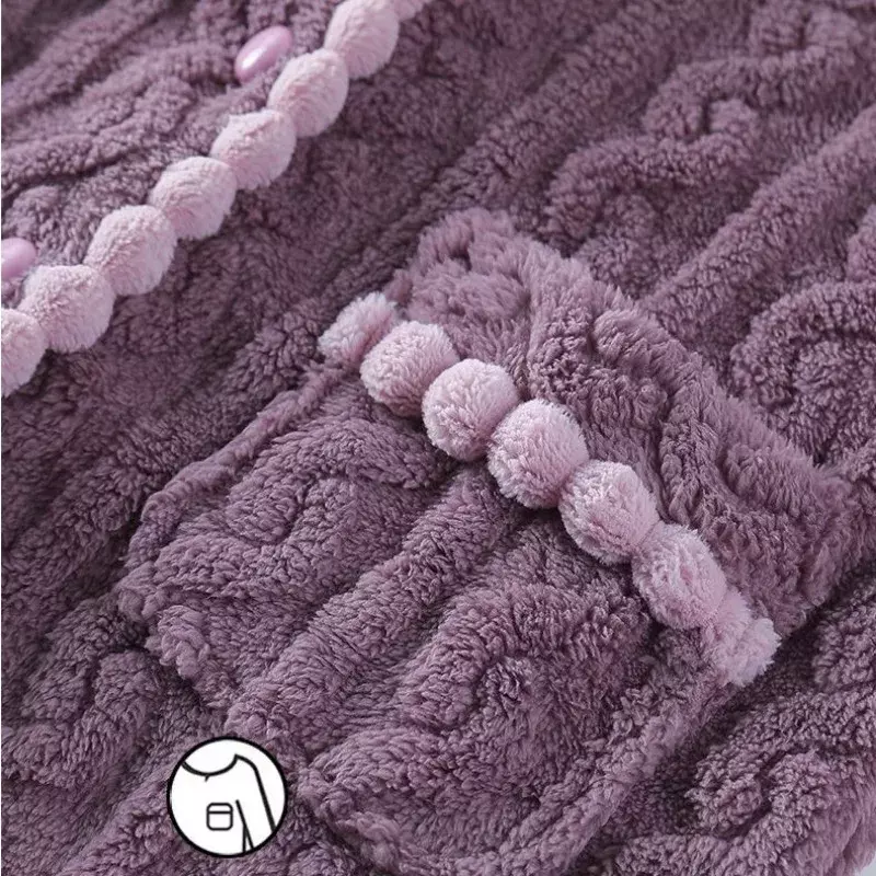 Conjunto de pijama de lana de Coral para mujer, ropa de dormir de franela gruesa, con cuello en V, de felpa cálida, de talla grande, para otoño e invierno, novedad de 2024