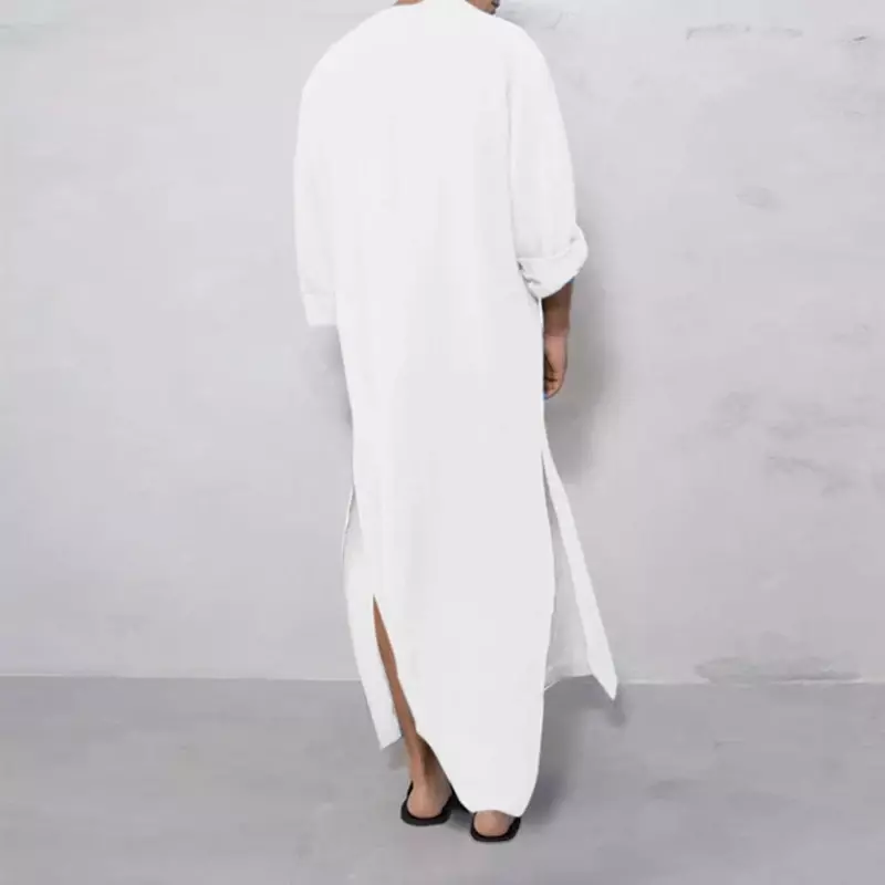 NEW Muslim Men's Robe Casual Pocket Long Sleeve Abaya Islamic Ramadan Arabian Robe Ethnic Middle East T-Shirt Dress Tunic