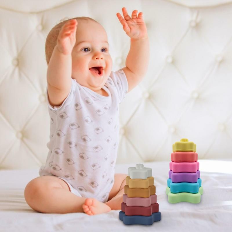 6Pcs/Set Colorful Soft Plastic Building Blocks Toys 3D Touch Baby Massage Rubber Teether Squeeze Toy For Children Grasp Toy