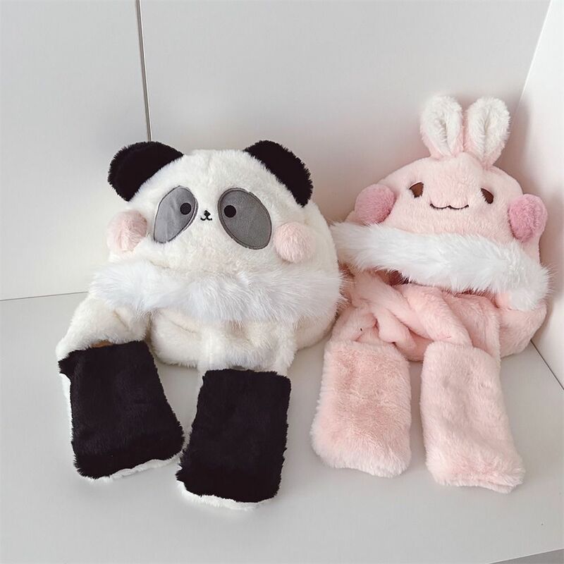 Cartoon Children Scarf New Winter Warm Ear Neck Protection Hat Scarf Gloves Set Fluffy Plush Caps Baby