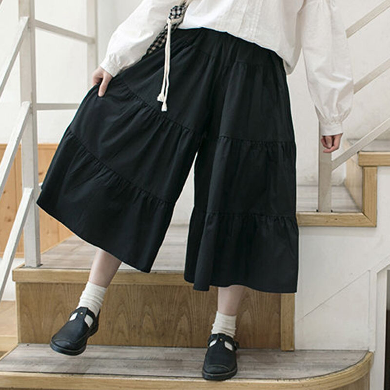 GIDYQ-Calças vintage de pernas largas de cintura alta para mulheres, calças japonesas fofas, todos os fósforos, calça corporal em forma de pera, saia fina sólida, moda casual