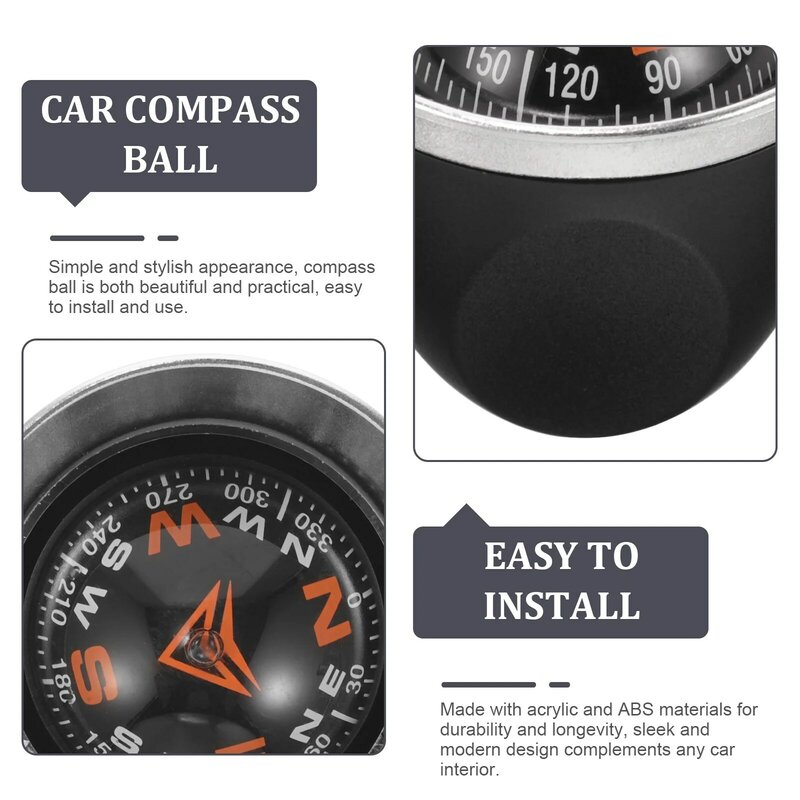 Car Compass Accurate Readout Two in One with Thermometer Plastic Dashboard Guide Ball Navigation Tools for Vehicle/Car/Auto