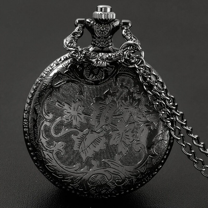 Vintage alle schwarzen Taschenuhr Baum des Lebens Muster Skizze Tinte Malerei Zifferblatt Taschen Uhr antike Halskette Quarz Anhänger Uhr