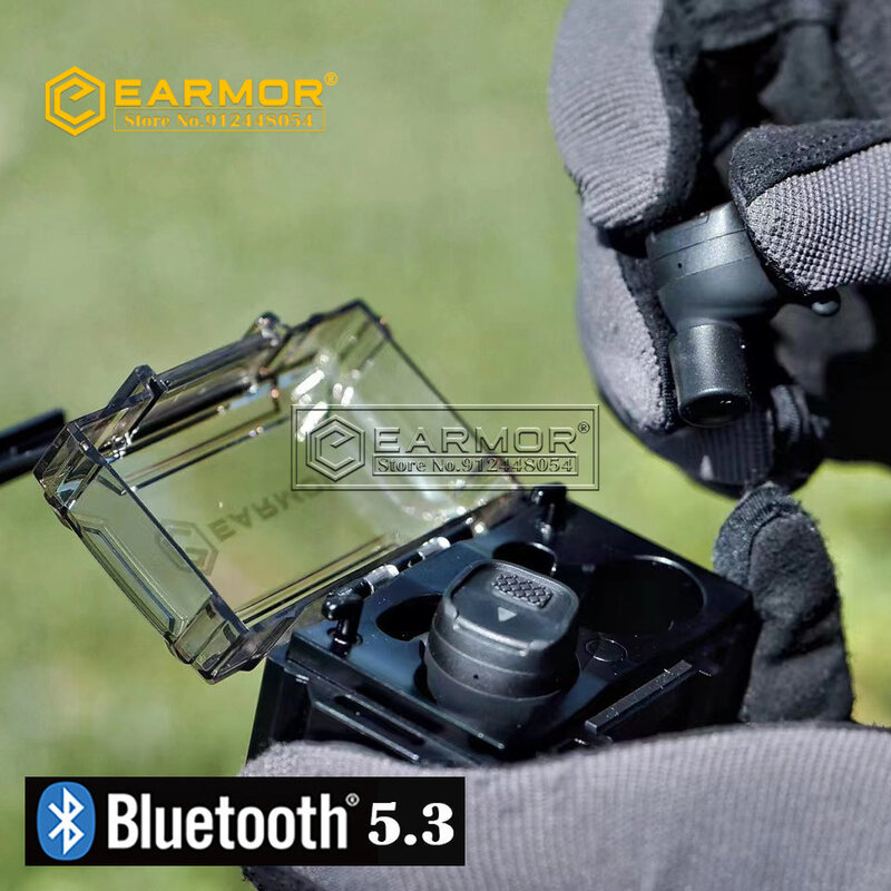 EARMOR-Tampões Bluetooth para Range Shoot Hunting, Redução de Ruído Eletrônico Militar, Proteção Auditiva, M20T, BT5.3 Ver