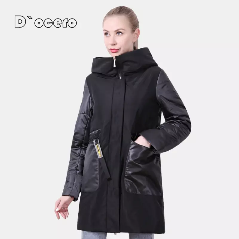 D'OCERO – manteau Long matelassé à capuche pour femme, veste de printemps et d'automne, Parka décontractée, de haute qualité, en coton fin, nouvelle collection 2021