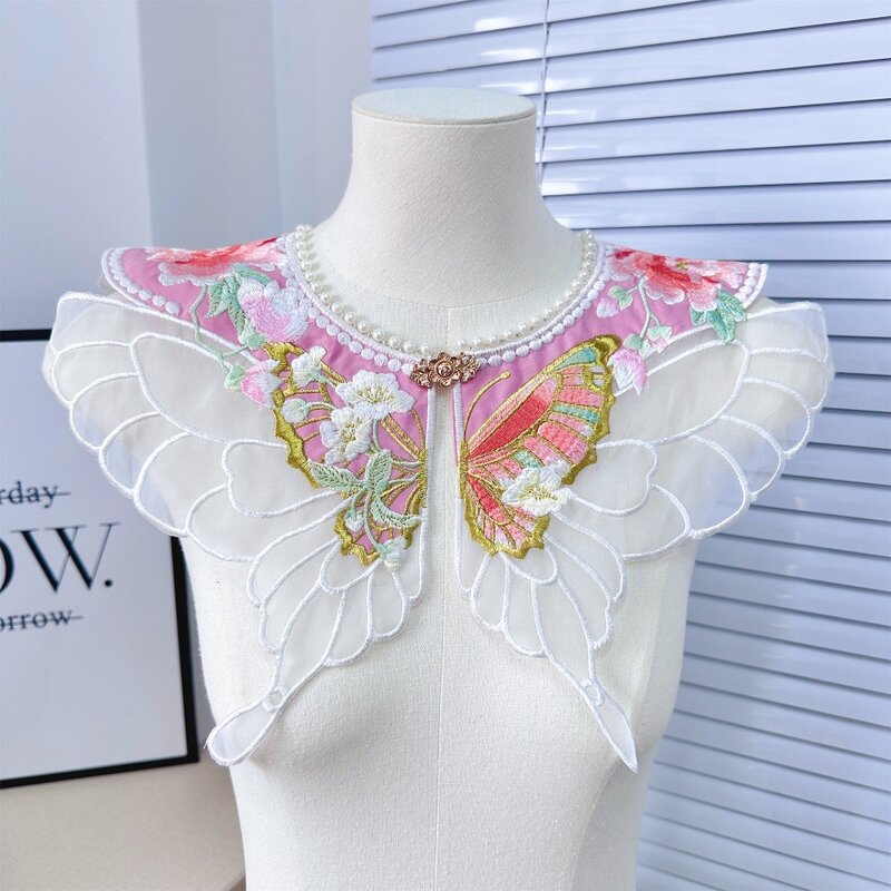 Lace Up Shawl Pearl Lace Collar Chinese style Fake Collar Hanfu horse face skirt Collar Clothing Accessories Dress Blouse Decor