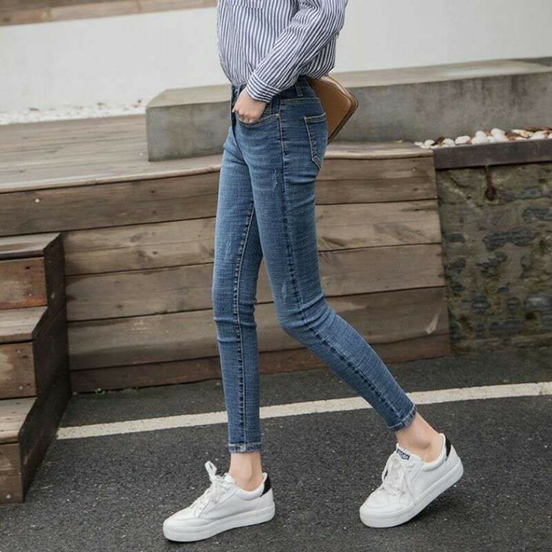 Calças de brim de lápis de comprimento de tornozelo magro casual feminino primavera verão streetwear calças de brim fino senhora chique stretchable lápis jeans