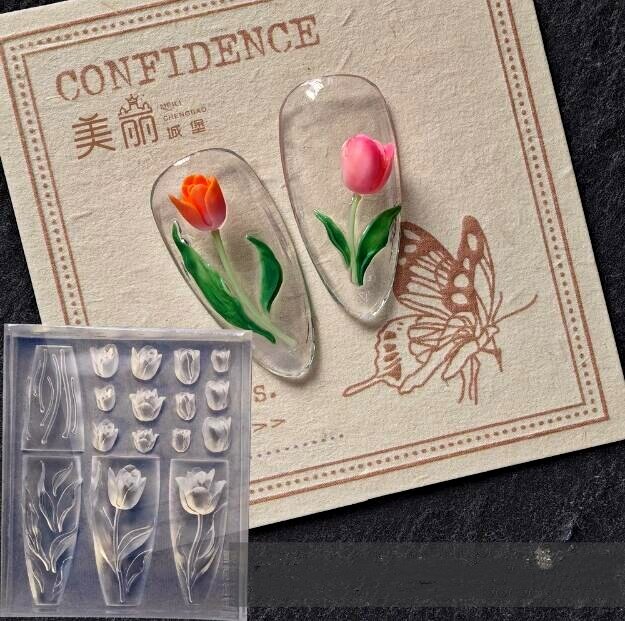 3D Acrílico Rose Tulip Mold, Lírio do Vale, Nail Art Decorações, Design DIY, Unhas de Silicone, 1Pc