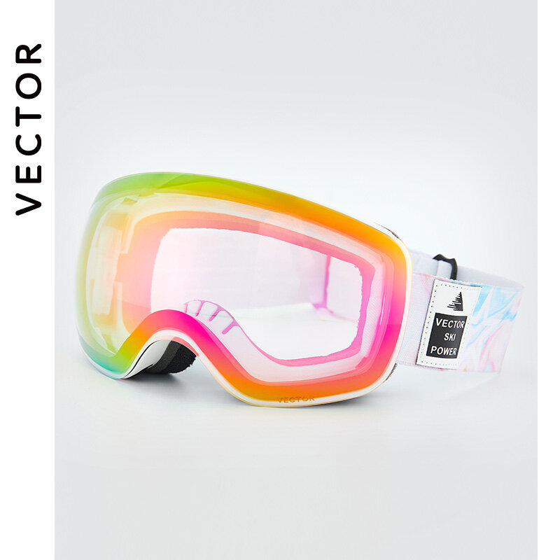 Kacamata Ski Snowboard Vektor OTG Kacamata Ski Pria Wanita Kacamata Pelindung Salju UV 400 Kacamata Pelindung Salju Dewasa Ganda Bulat Cermin Magnetik