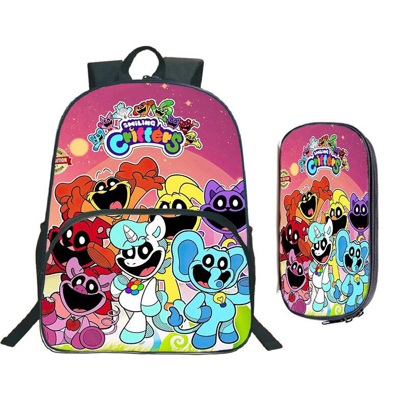 Mochila leve Anime com casas sorridente Print, Cosplay Schoolbag, bolsas de viagem para meninos e meninas, Laptop Bookbag, 2 pcs