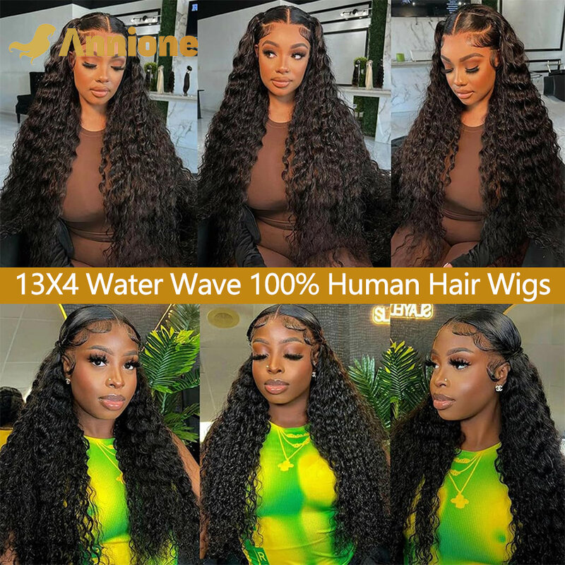 Peruca encaracolado do cabelo humano da água para mulheres, parte dianteira transparente do laço de HD, perucas naturais brasileiras, cabelo 100% humano, 13x4, 28"