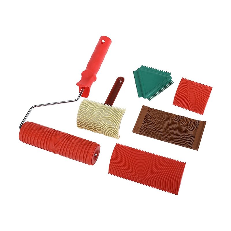 6Pcs Rubber Wood Graining Painting Tool Set For Wall Decoration, 7 Inch Empaistic Wood Pattern Painting Roller Kit