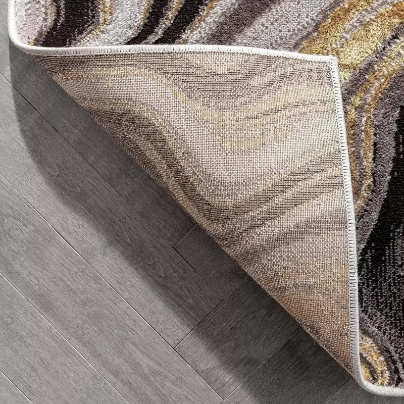Werrick-alfombra con patrón de mármol estriado gris y dorado, bien tejida, 8x10 (7 '10 "x 9' 10")