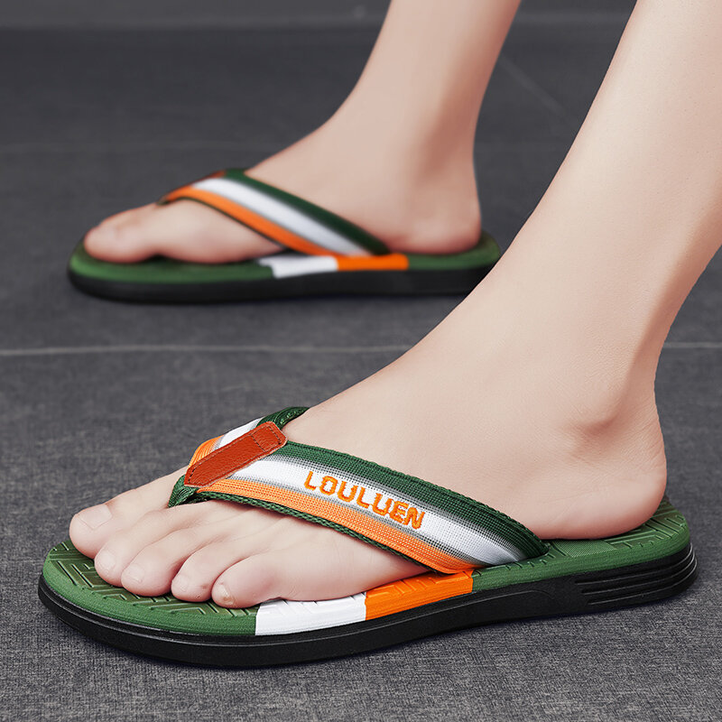 2024 Trendy Green Flip flops for Men Comfortable Flat Men's Beach Slippers Non-slip Slide Slipper Casual Men Chanclas Para Playa