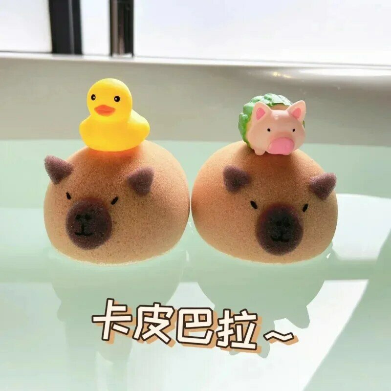 Capybara sikat mandi bayi, spons mandi hewan kartun lucu sikat pembersih badan spons gelembung aksesori kamar mandi
