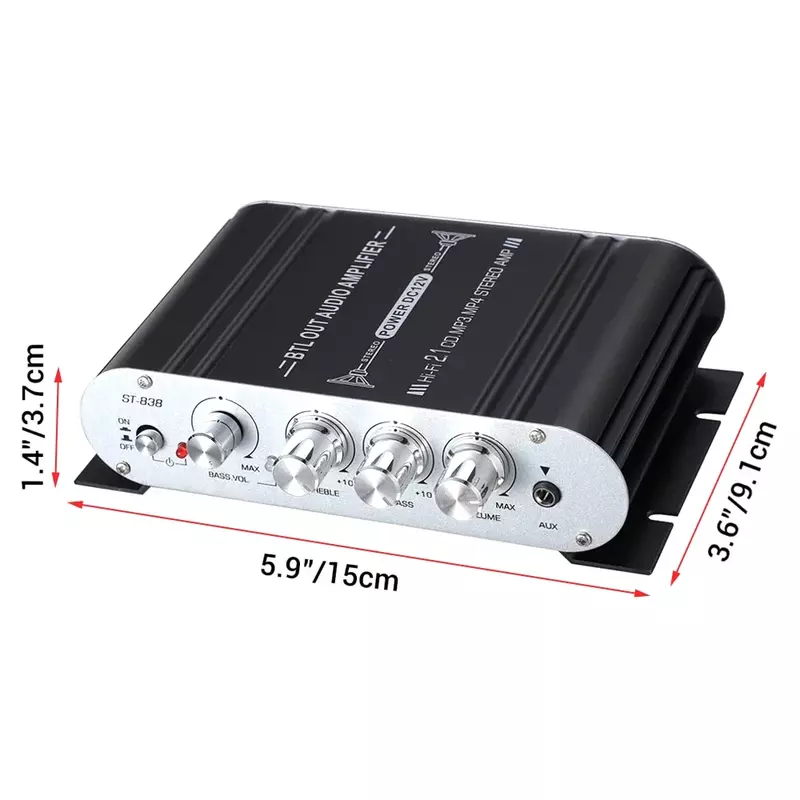 ST-838 HiFi 2.1 canali amplificatore di potenza Stereo Bass Sound Amp RMS 20 wx2 + 40W classe D Mini Media Player MP3 Car Black Home Amp