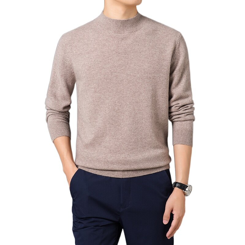 Suéter de manga larga para hombre, suéter de cuello simulado, cálido y cómodo, Color sólido