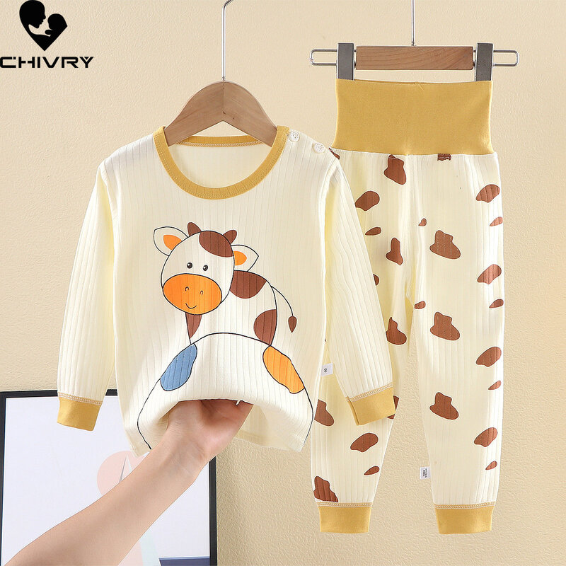 Neue Kinder Jungen Mädchen Pyjama Cartoon Drucken Lange Hülse O-ansatz Nette T-Shirt Tops mit Hosen Kleinkind Baby Schlaf Bekleidung Sets