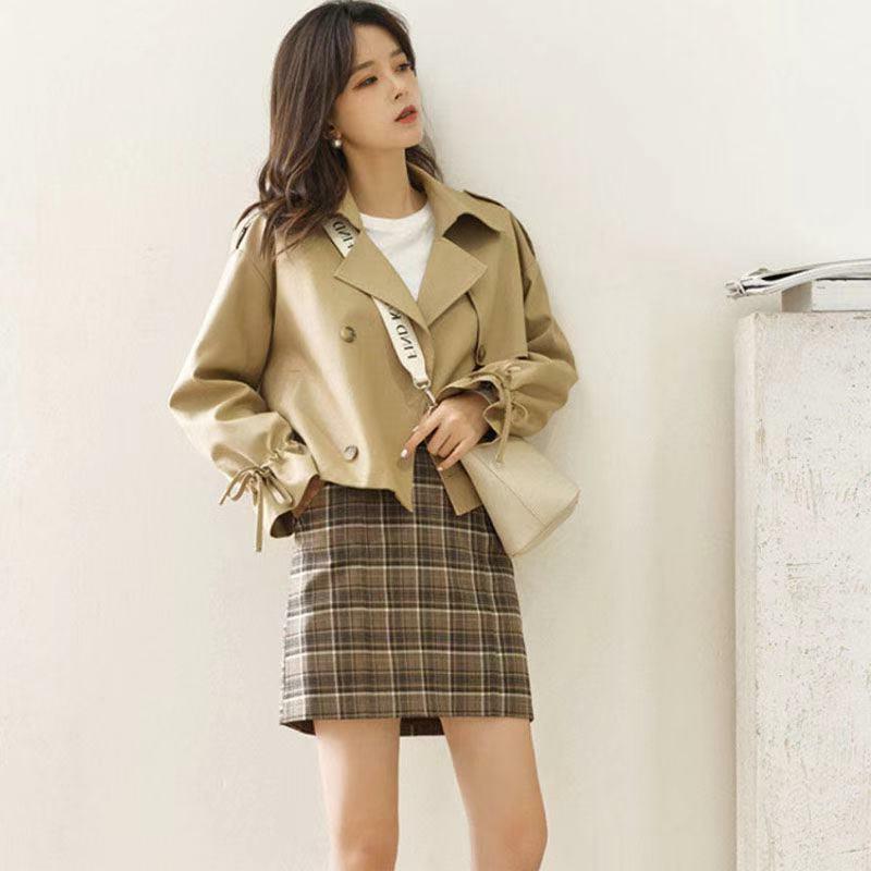 2024 New Spring And Autumn Short Sleeved Polo Collar Women Korean Edition Loose Small Coat Trendy Women's High Quality Khaki Top