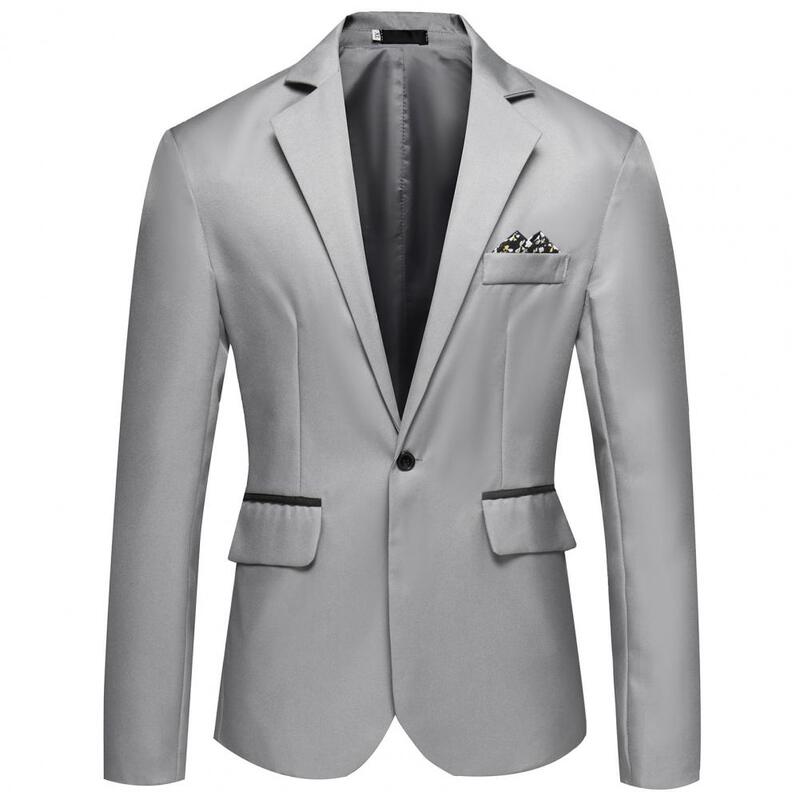 Classic Men Blazer Handsome Long Sleeve Slim Suit Business Blazer Decorative Pocket Suit Jacket Men Workwear Formal Suit Top
