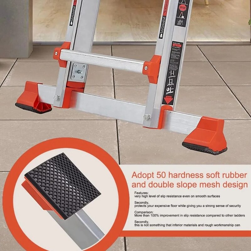 Anti-Slip Folding Ladder Frame, Multi Posição e Armazenamento, 4 Step, 14 ft Extensão