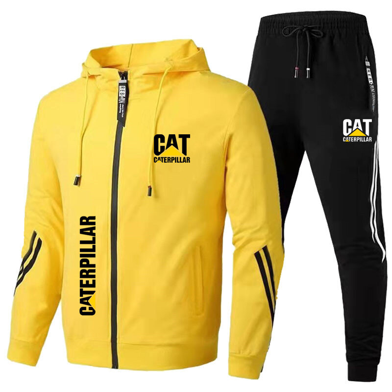 2023 new men's Sportswear CAT logo printed hooded Sweatshirt+trousers casual fit running fitness men's Sportswear two-piece set