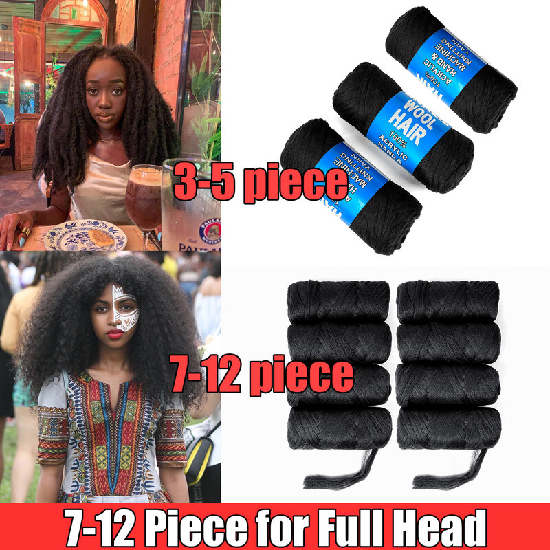 Extensão de cabelo de lã brasileira para mulheres, African Yaki Synthetic Twist Faux Locs, Cabelo trançado jumbo para crianças, atacado