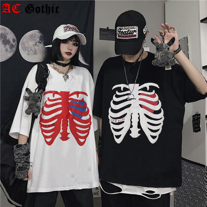 Gothic Heren Dames T-Shirt Horror Skull Grafische T-Shirts Met Korte Mouwen Y 2K Fashion Hiphop Streetwear Oversized T-Shirt Kleding Tops