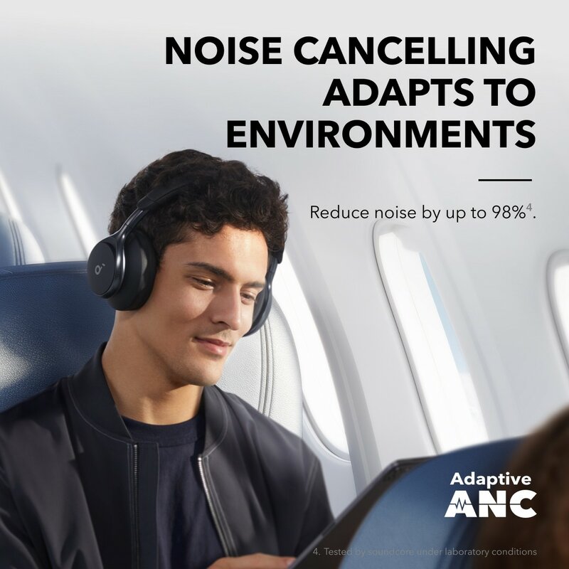 Anker-Space One Ativo Auscultadores com Cancelamento de Ruído, Soundcore, Sem Fio, Bluetooth, 5.3, 2X, Redução de Voz Mais Forte