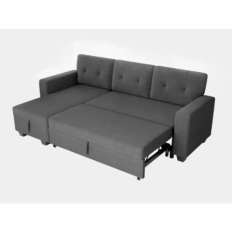 Sofa bed can be flipped and converted, sleeper pull-out sofa with storage chain, linen furniture for living room, dark gray