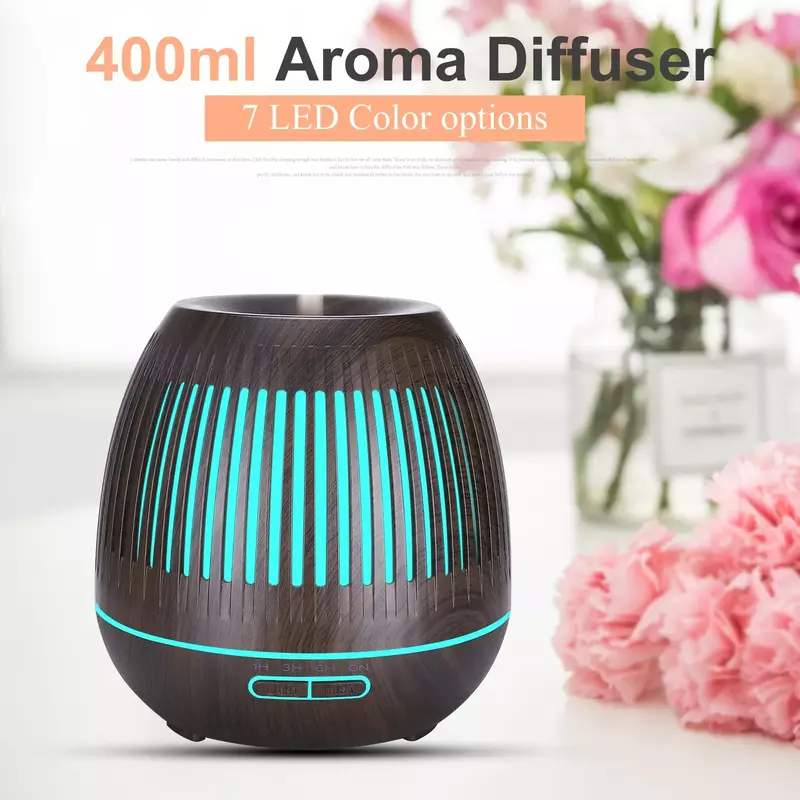 Diffusore di olio essenziale per umidificatore WiFi intelligente compatibile con Alexa Google Home App Control diffusore di aromi con venature del legno scuro da 400ml