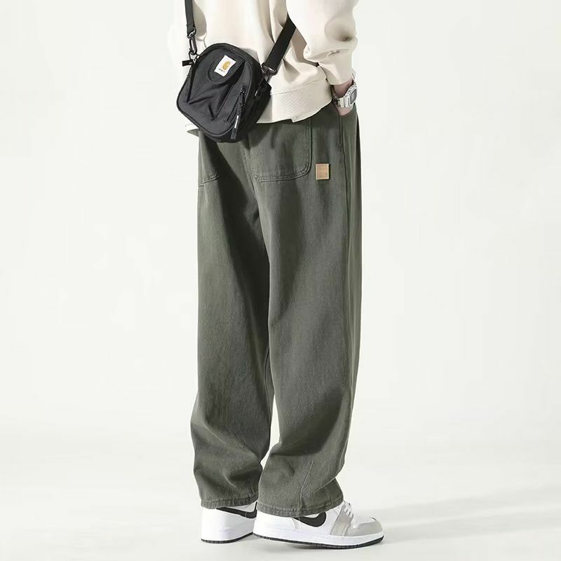 Брюки-карго мужские однотонные с эластичным поясом, модные повседневные свободные брюки в стиле ретро, с карманами, в стиле пэчворк, весна-осень