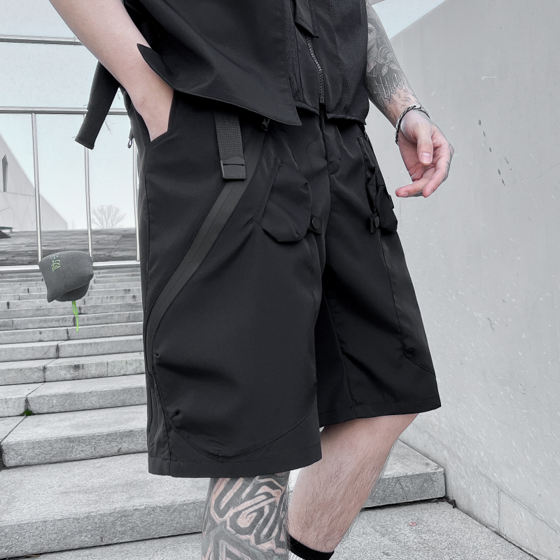 Short cargo noir Harajuku pour homme, jogging masculin, mode décontractée, pantalon de survêtement hip hop, longueur au genou, pantalon court, streetwear, nouveau