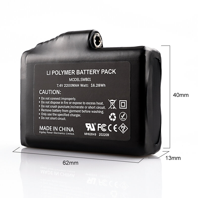 Pengisi daya baterai isi ulang dengan baterai untuk sarung tangan panas jaket pemanas pengisi daya USB 7.4V, baterai 2200MAH