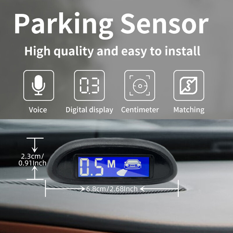 Radar parkir LED parktronik mobil, dengan 4 sensor parkir otomatis, sistem detektor Radar parkir deteksi titik buta
