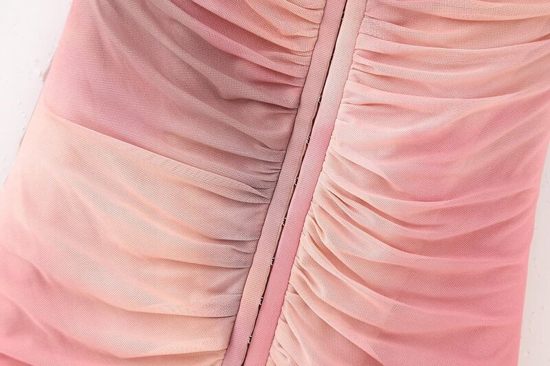 New Chic Fashion Buckle decorazione da donna Mini abito stampato in Tulle pieghettato stretto Retro Backless Wide Straps abito da donna Mujer