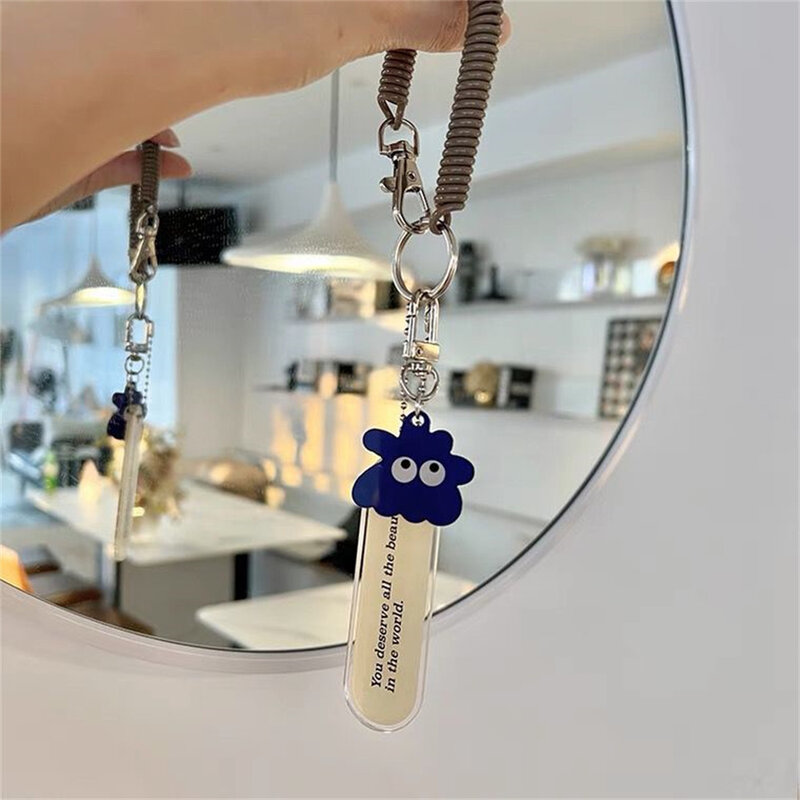 Girl's Cute Little Monster Acrylic Key Chain Anti-Loss Spring Rope Pendant Fashion Design Bag Charm Accessories Backpack Hanging