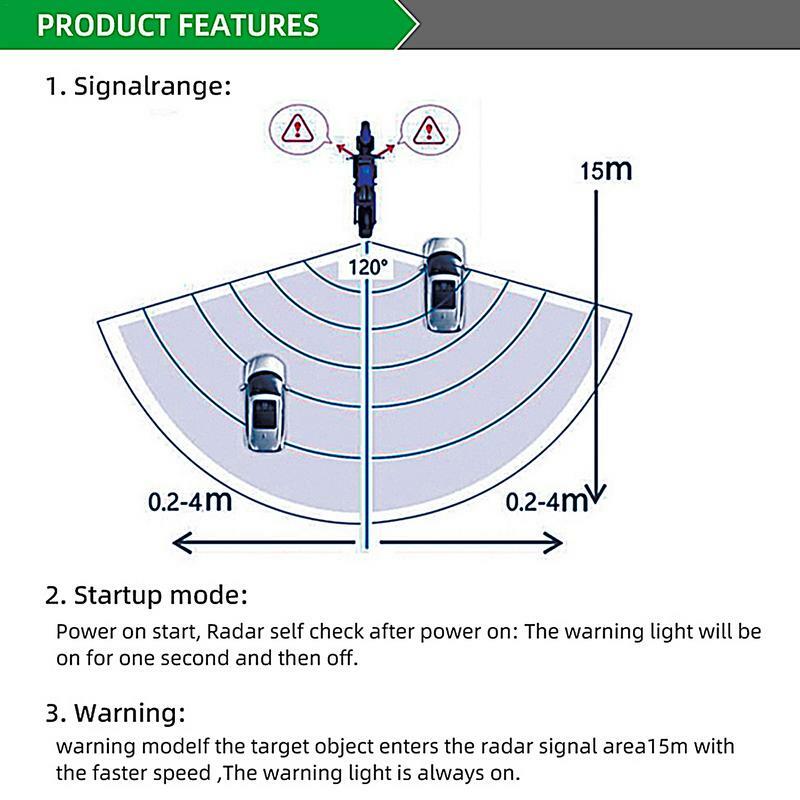 Sistema de detección de puntos ciegos LED para motocicleta, alerta Visual del conductor, Kit de detección de Radar de monitoreo, 65,62 pies