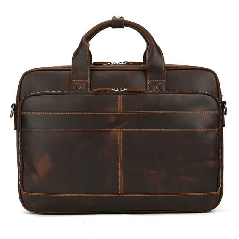 17.3" Business Handbag Genuine Leather Laptop Tote Bag Big Capacity Leather Male Shoulder Bag Men's Working Briefcases Handbags