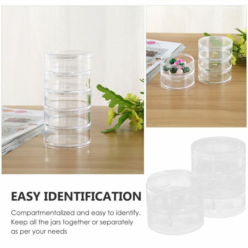 4Pcs Plastic Jewelry Storage Box Clear 5 Layer Round Items Organizer Transparent Stackable Container Box Beads