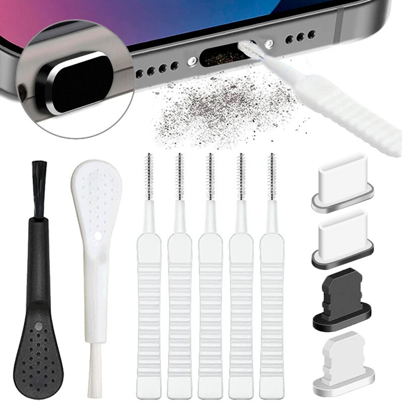 Puerto de carga para teléfono móvil, enchufe para el polvo con cepillo de limpieza para IPhone 15, 14, 13, 12 Pro Max Plus, Samsung, Xiaomi, IOS, juego de limpiador tipo C