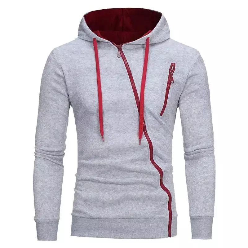 Casual Heren Hoodies Sweatshirt Diagonale Rits Jas Lente Herfst Trend Top Custom Streetwear