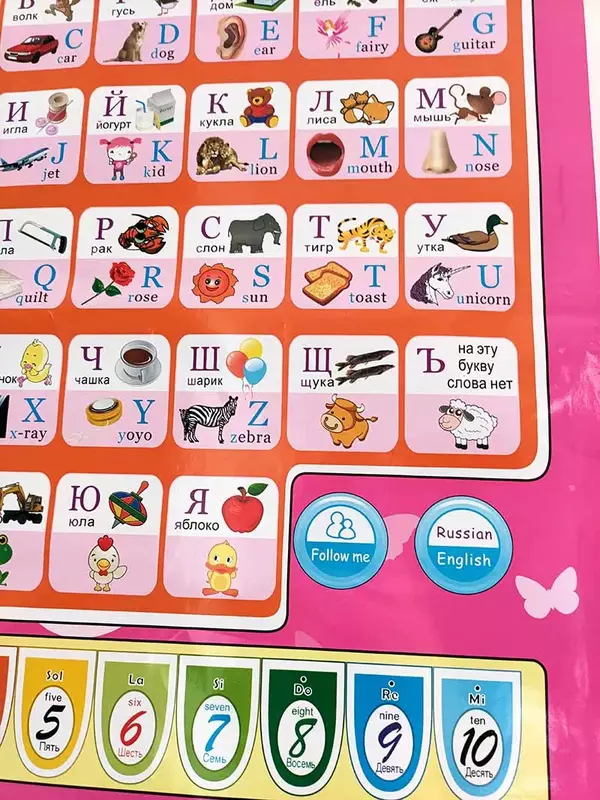 Russo língua eletrônica bebê abc alfabeto som cartaz infantil crianças presente aprendizagem precoce educação fonética gráfico