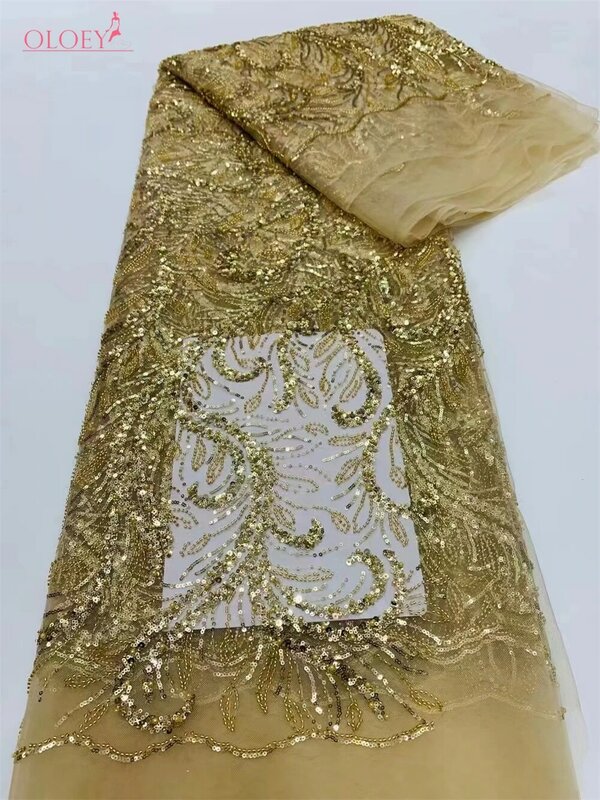 2024 mode kain renda manik-manik bordir Prancis Nigeria Afrika dengan kain renda payet untuk gaun pernikahan