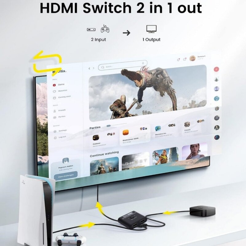 Switch Splitter Compatível com HDMI, 4K, Compatível com HDMI, 1x2, 2x1, Adaptador para PS4, 3, TV Box