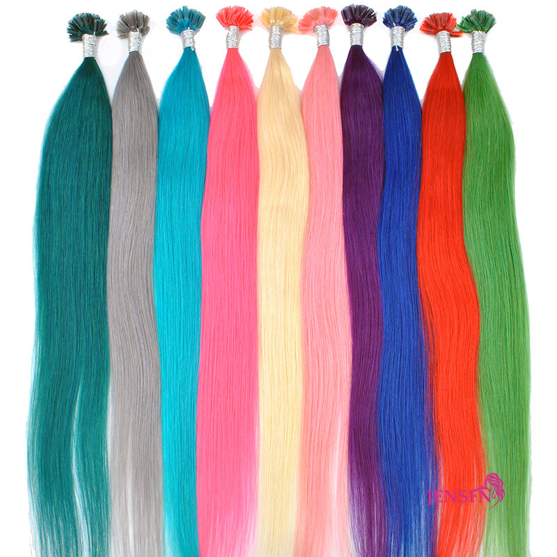 Ekstensi rambut manusia ujung U, kuku fusi lurus warna Keratin 0.5g/untai 22 inci untuk Salon untuk berbagai warna