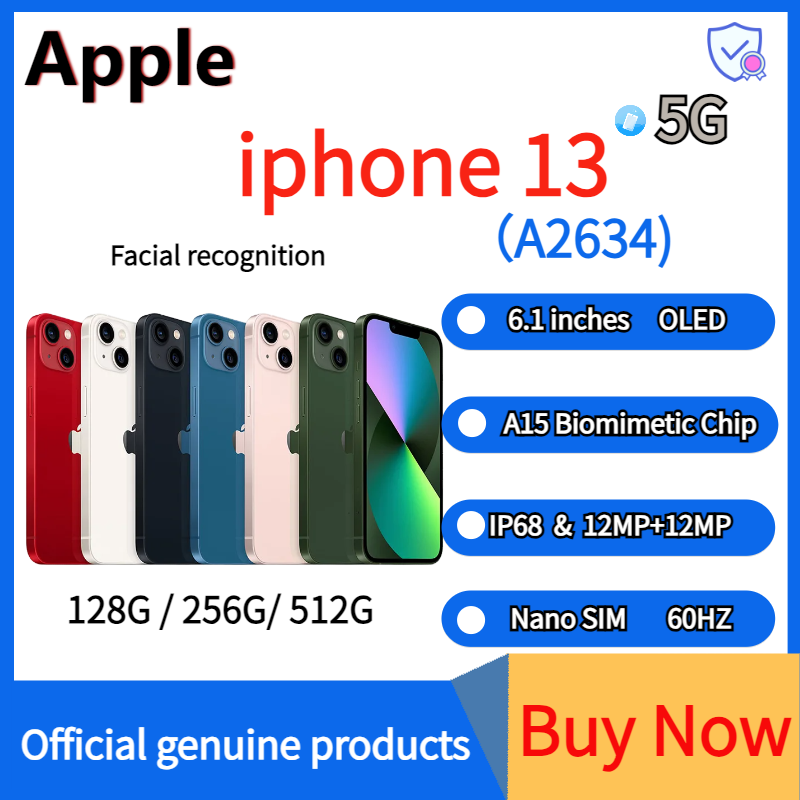 Apple iPhone 13 A2634 iOS 17 Apple A15 Bionic Super Retina XDR OLED Display IP68 dust/water resistant Dual-SIM 100% New Original
